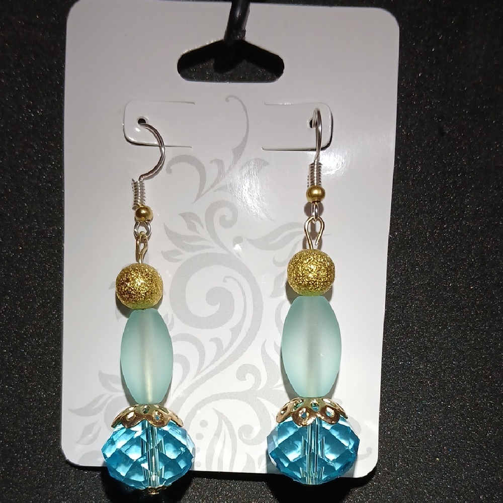 Elegant Gold and Blue Dangle Earrings